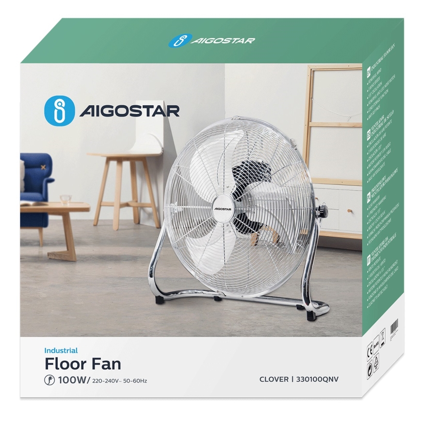 Aigostar - Podni ventilator 100W/230V krom