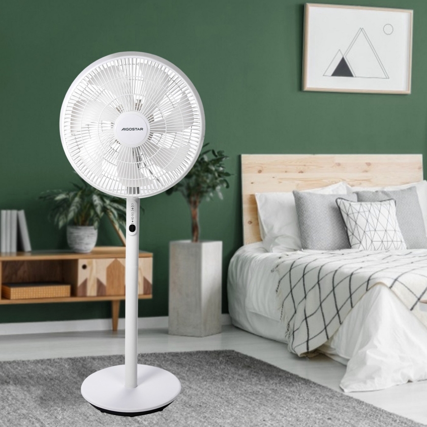 Aigostar - Podni ventilator 45W/230V bela + Daljinski upravljač