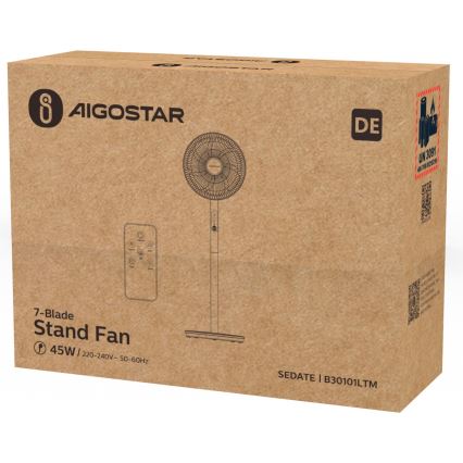 Aigostar - Podni ventilator 45W/230V bela + Daljinski upravljač