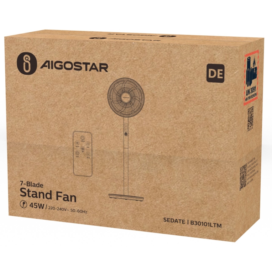 Aigostar - Podni ventilator 45W/230V bela + Daljinski upravljač