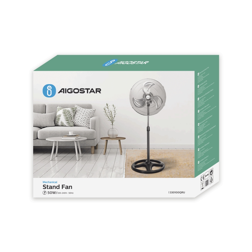 Aigostar - Podni ventilator 55W/230V krom/crno