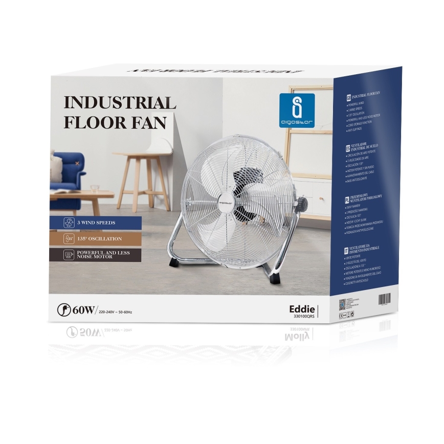 Aigostar - Podni ventilator 60W/230V 44,5 cm krom