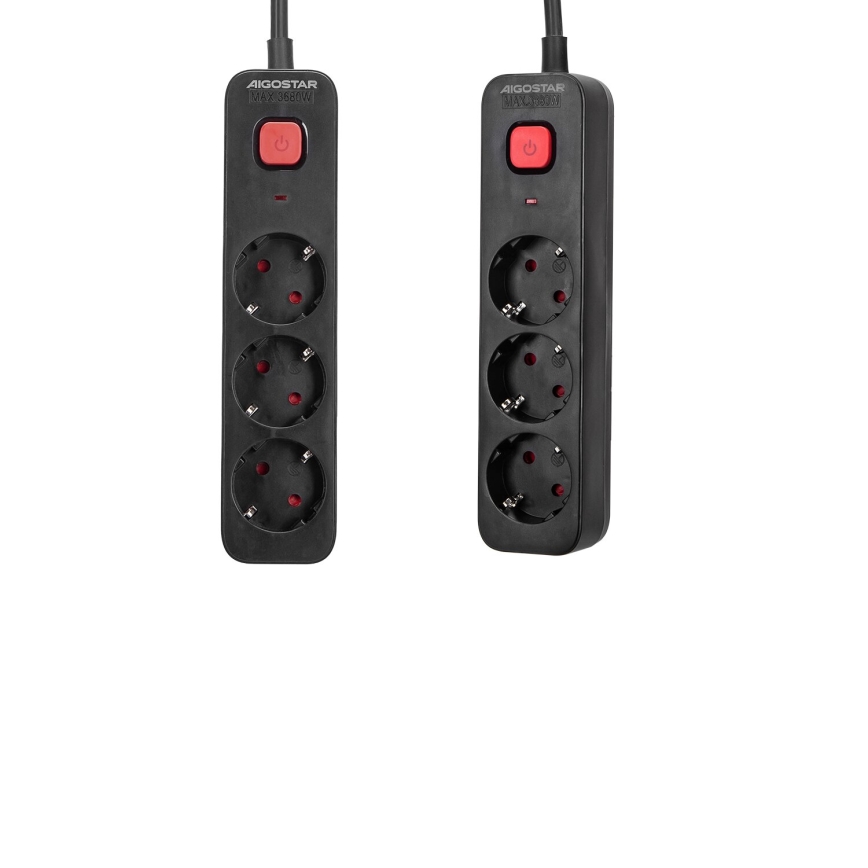 Aigostar - Produžni kabl s prekidačem 3Z Tip F 1,5m crni