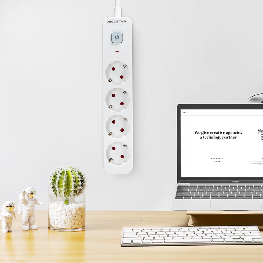 Aigostar - Produžni kabl s prekidačem 4Z Tip F 1,5m bela