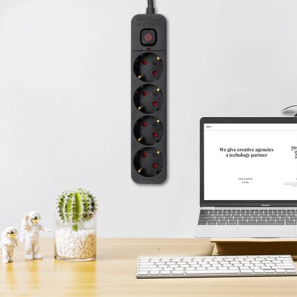 Aigostar - Produžni kabl s prekidačem 4Z Tip F 3m crni