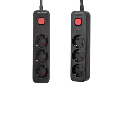 Aigostar - Produžni kabl sa prekidačem, 3 utičnice, Tip F, 1,5m, SCHUKO, crna