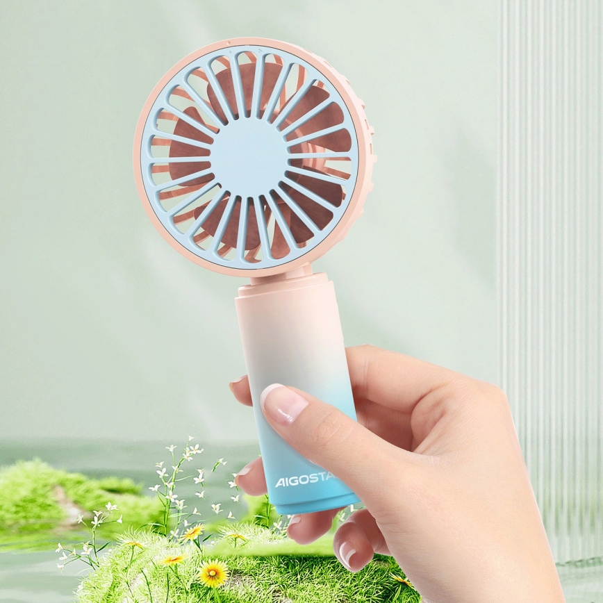 Aigostar - Punjivi džepni ventilator 3W/5V 500mAh USB ružičasti/plavi