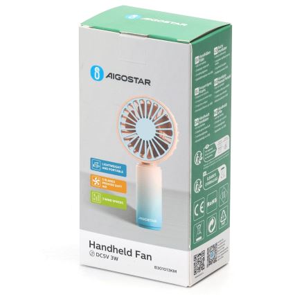 Aigostar - Punjivi džepni ventilator 3W/5V 500mAh USB ružičasti/plavi