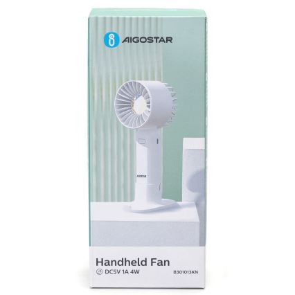 Aigostar - Punjivi džepni ventilator 4W/5V 500mAh USB bela