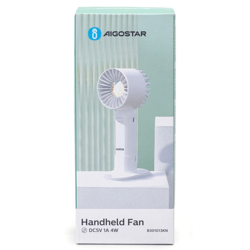 Aigostar - Punjivi džepni ventilator 4W/5V 500mAh USB bela