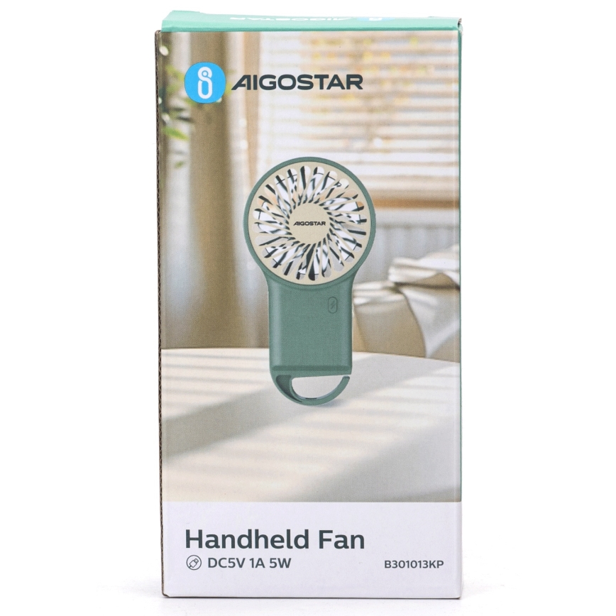 Aigostar - Punjivi džepni ventilator 4W/5V 500mAh USB zelena