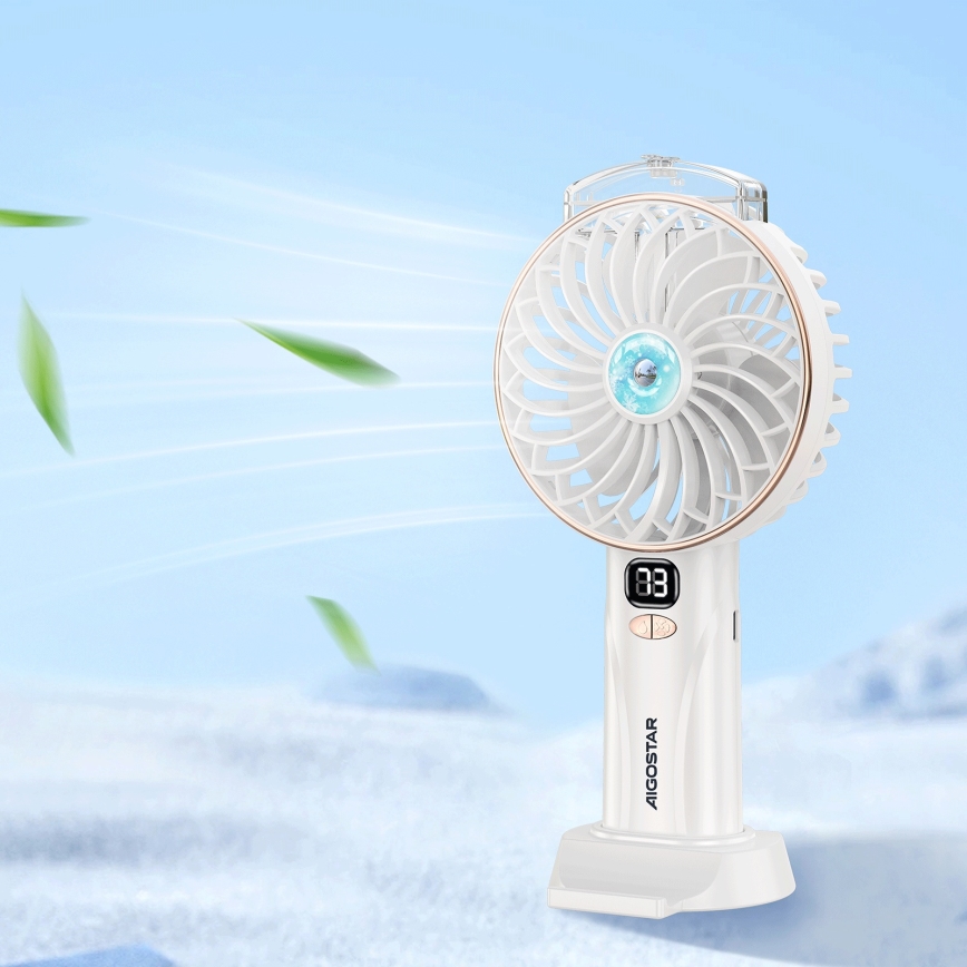 Aigostar - Punjivi džepni ventilator 5W/5V 2400mAh USB bela