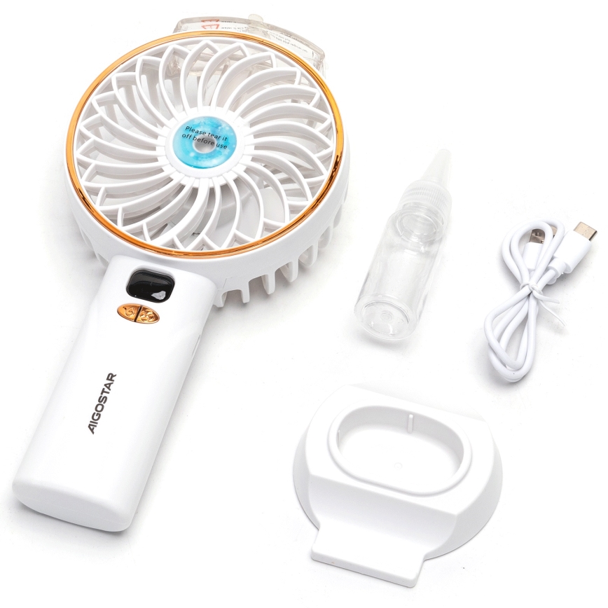 Aigostar - Punjivi džepni ventilator 5W/5V 2400mAh USB bela