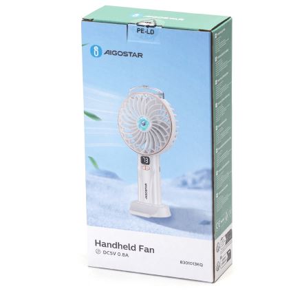 Aigostar - Punjivi džepni ventilator 5W/5V 2400mAh USB bela