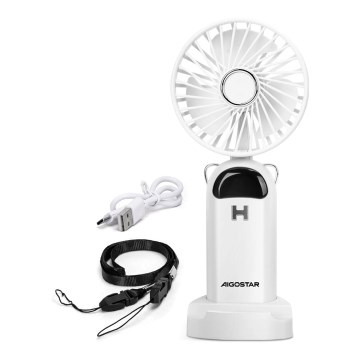 Aigostar - Punjivi ručni ventilator 4W/5V 1200mAh bela