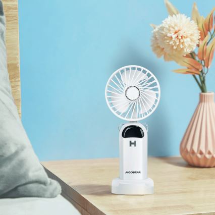 Aigostar - Punjivi ručni ventilator 4W/5V 1200mAh bela