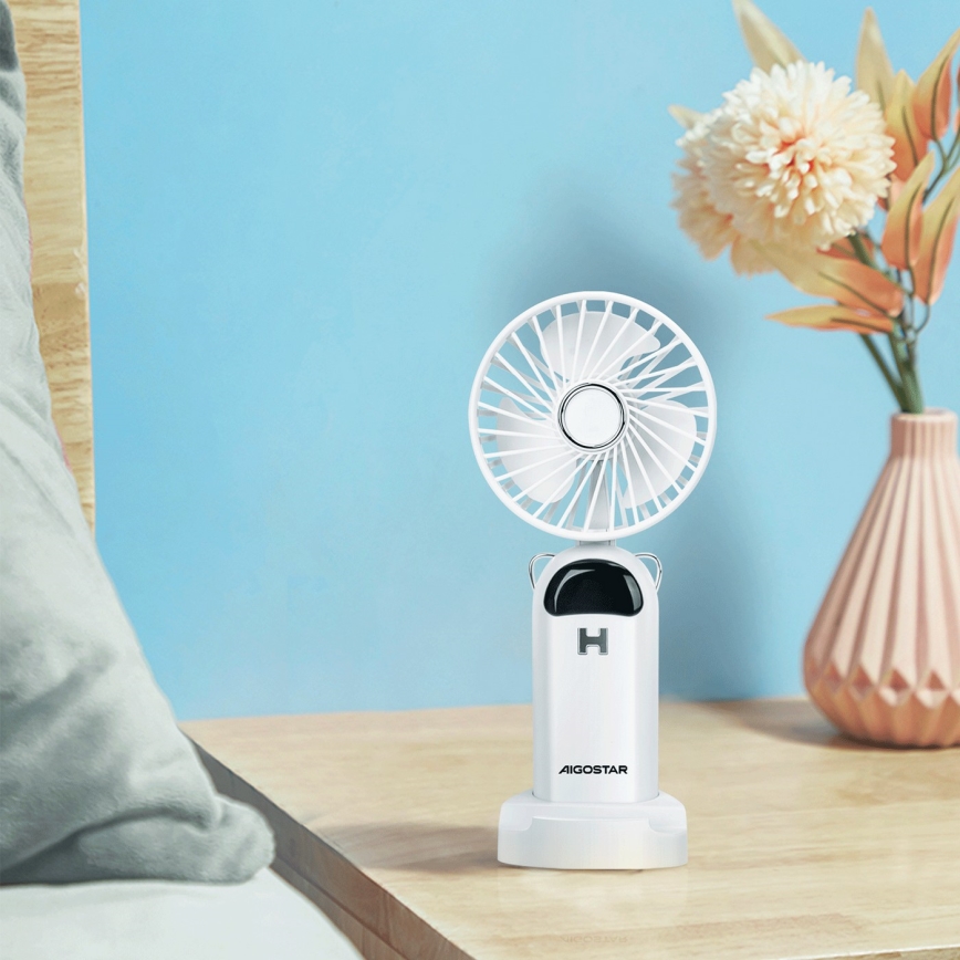 Aigostar - Punjivi ručni ventilator 4W/5V 1200mAh bela