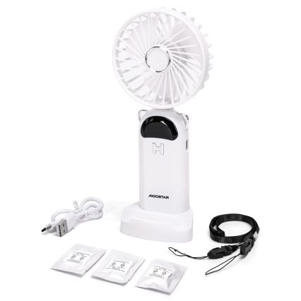 Aigostar - Punjivi ručni ventilator 4W/5V 1200mAh bela