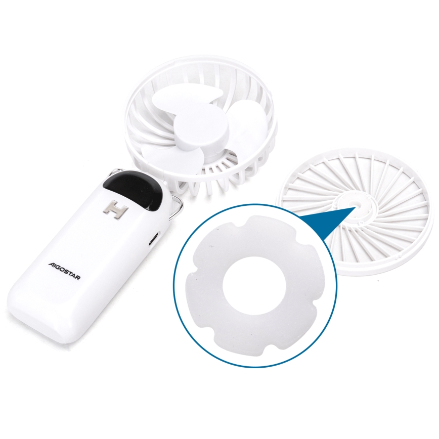 Aigostar - Punjivi ručni ventilator 4W/5V 1200mAh bela