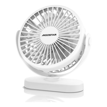 Aigostar - Punjivi stolni ventilator 4W/5V 1500mAh bela