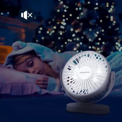 Aigostar - Punjivi stolni ventilator 4W/5V 1500mAh bela
