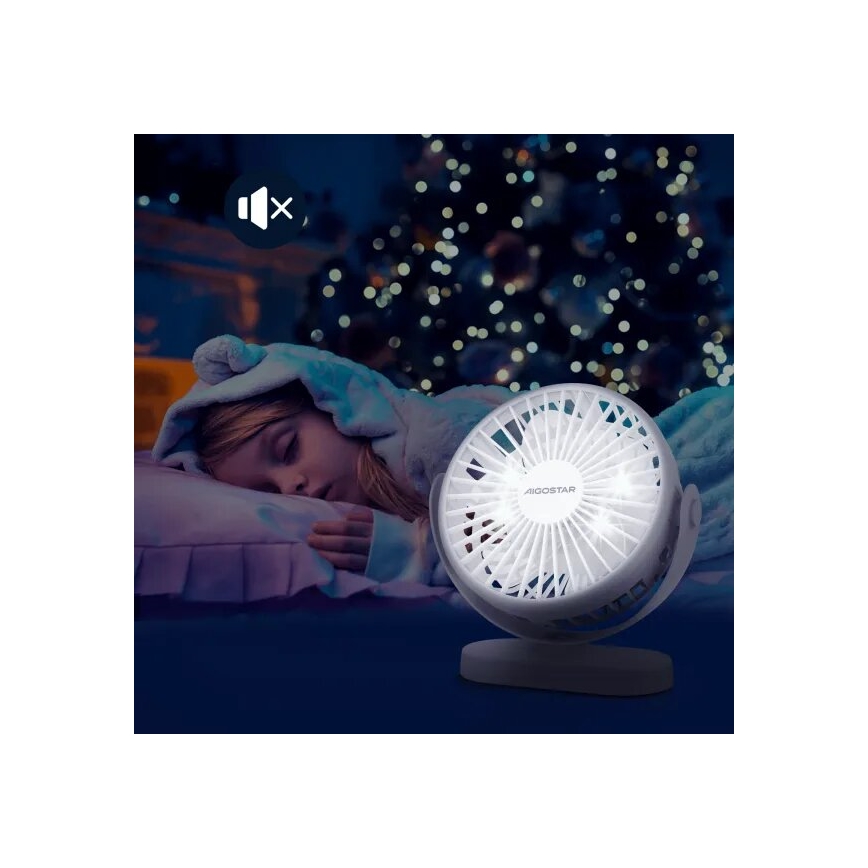 Aigostar - Punjivi stolni ventilator 4W/5V 1500mAh bela
