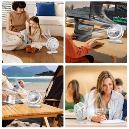 Aigostar - Punjivi stolni ventilator 4W/5V 1500mAh bela