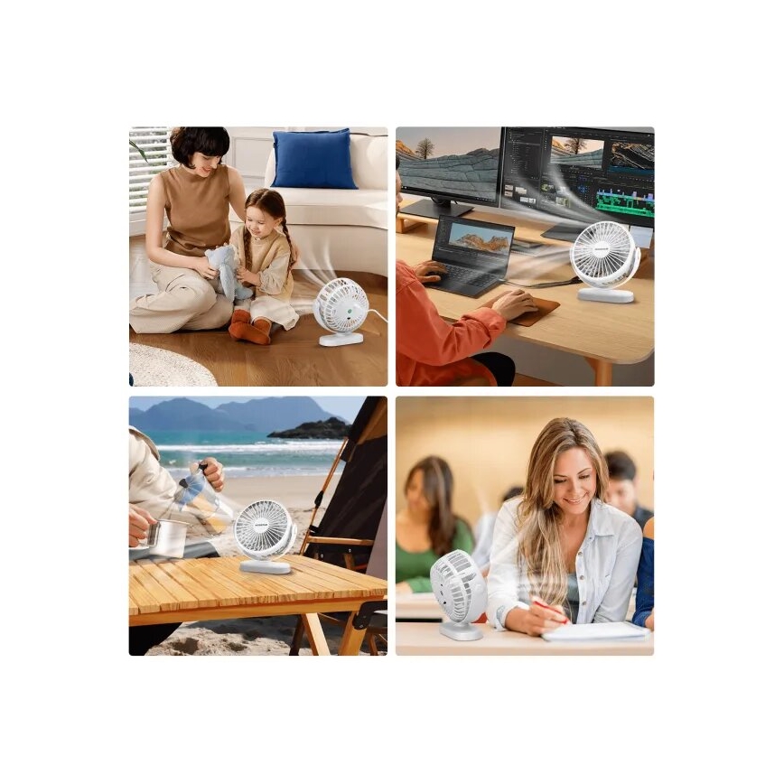 Aigostar - Punjivi stoni ventilator 4W/5V 1500mAh beo