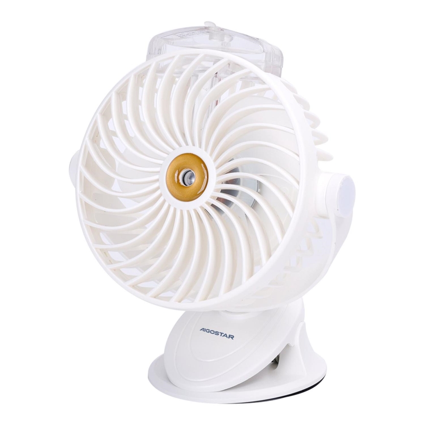 Aigostar - Punjivi stoni ventilator sa stezaljkom 2W/5V 2400mAh USB beo