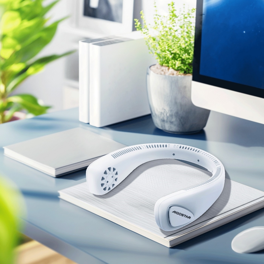 Aigostar - Punjivi ventilator za vrat 4W/5V 2000mAh beli