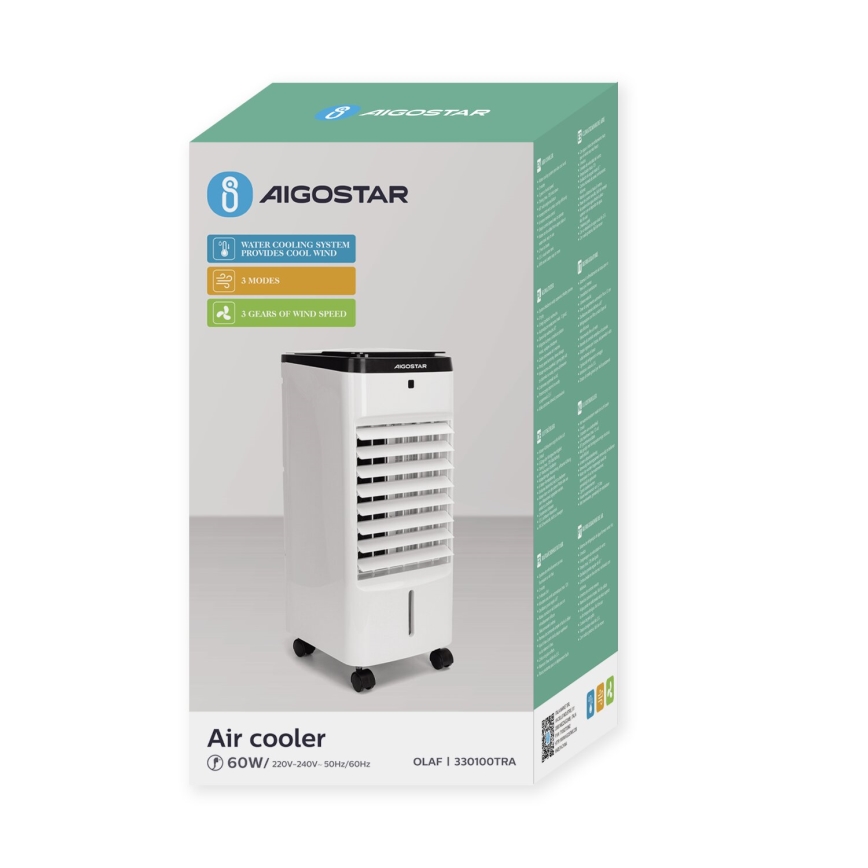 Aigostar - Rashlađivač vazduha 60W/230V bela/crno + Daljinski upravljač