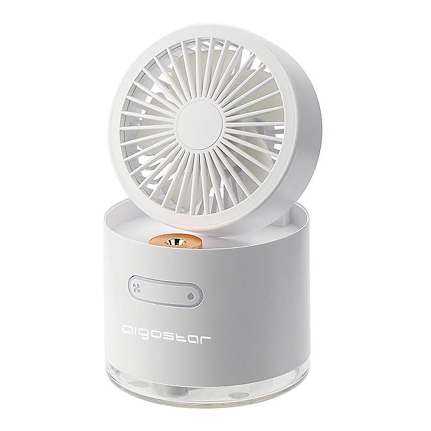 Aigostar - RGB Bežični mini stolni ventilator sa ovlaživačem vazduha 10W/5V bela