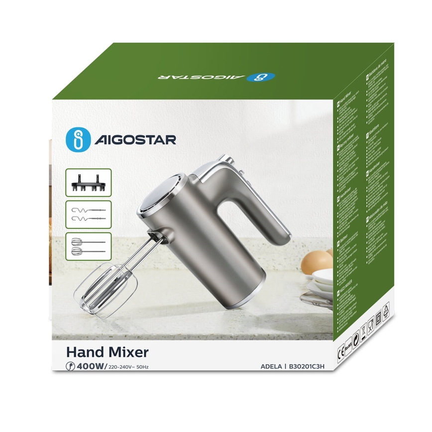 Aigostar - Ručni mikser 400W/230V sivo/krom