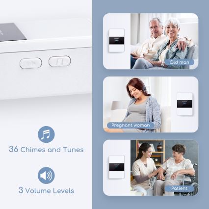 Aigostar - SET 2x bežični zvon 3xAA/12V IP44 bela/crna