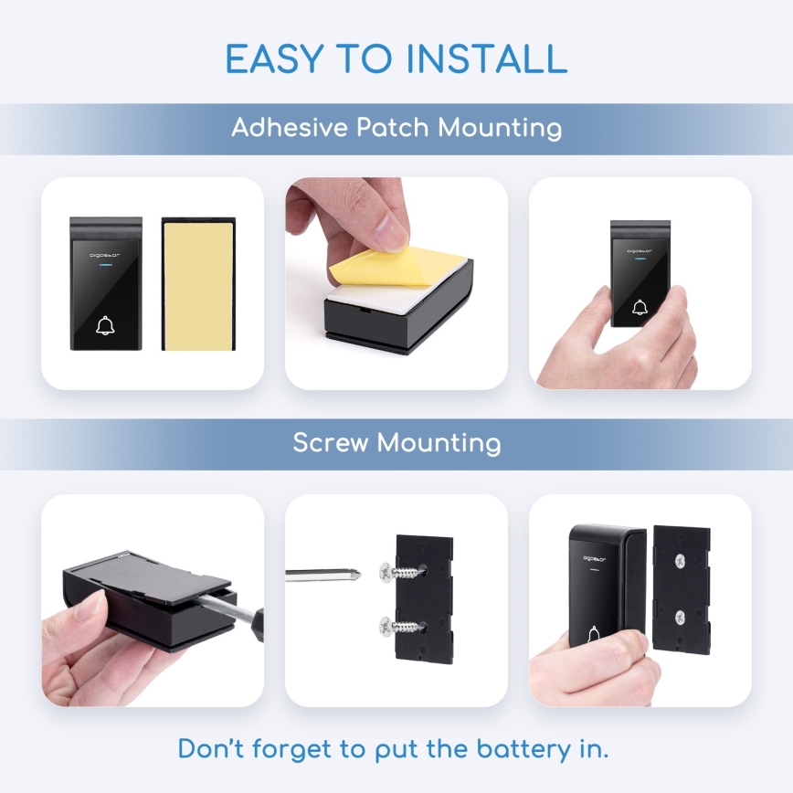 Aigostar - SET 2x bežični zvon 3xAA/12V IP44 bela/crna