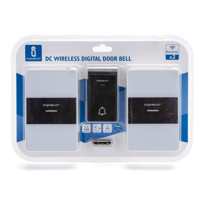 Aigostar - SET 2x bežični zvon 3xAA/12V IP44 bela/crna