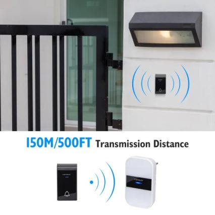 Aigostar - Set 2x Utično bežično zvono 230V/12V IP44 bela/crni