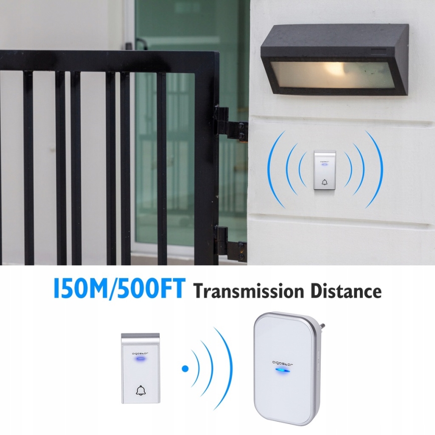 Aigostar - Set 2x Utično bežično zvono 230V/12V IP44 bela