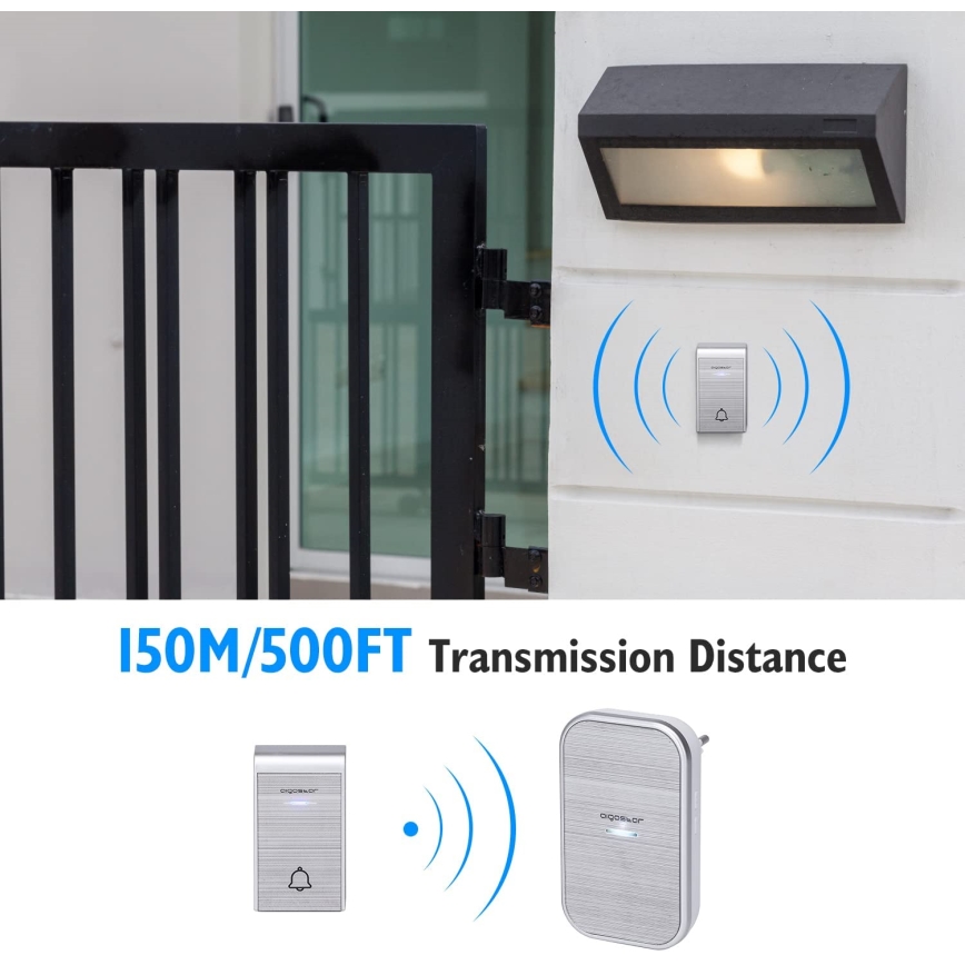 Aigostar - Set 2x Utično bežično zvono 230V/12V IP44 srebrni