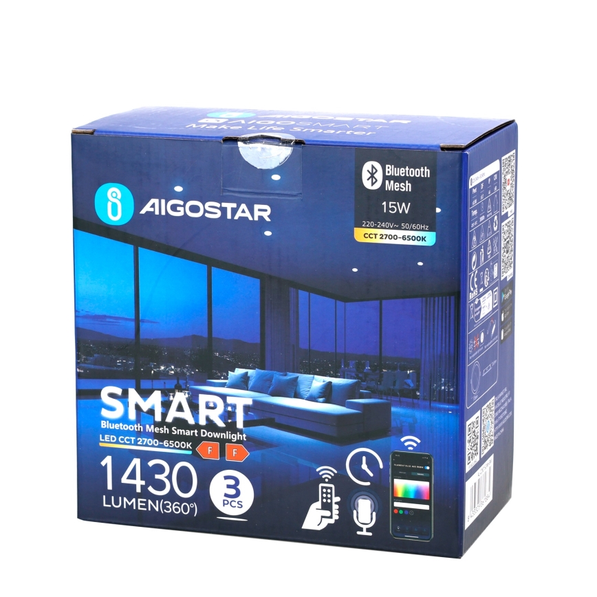 Aigostar - Set 3x LED Prigušivo ugradbeno svetlo MESH LED/15W/230V 2700K-6500K pr.17cm