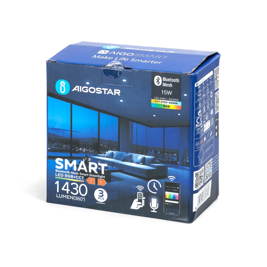 Aigostar - Set 3x LED RGB Prigušiva ugradbena lampa MESH LED/15W/230V 2700K-6500K pr.17cm