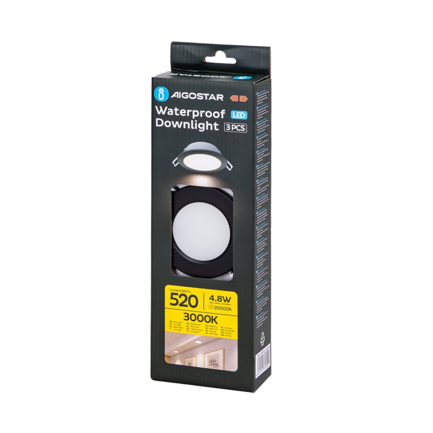 Aigostar - Set 3x LED Spoljašnje ugradbeno svetlo LED/4,8W/230V 3000K IP65 crno