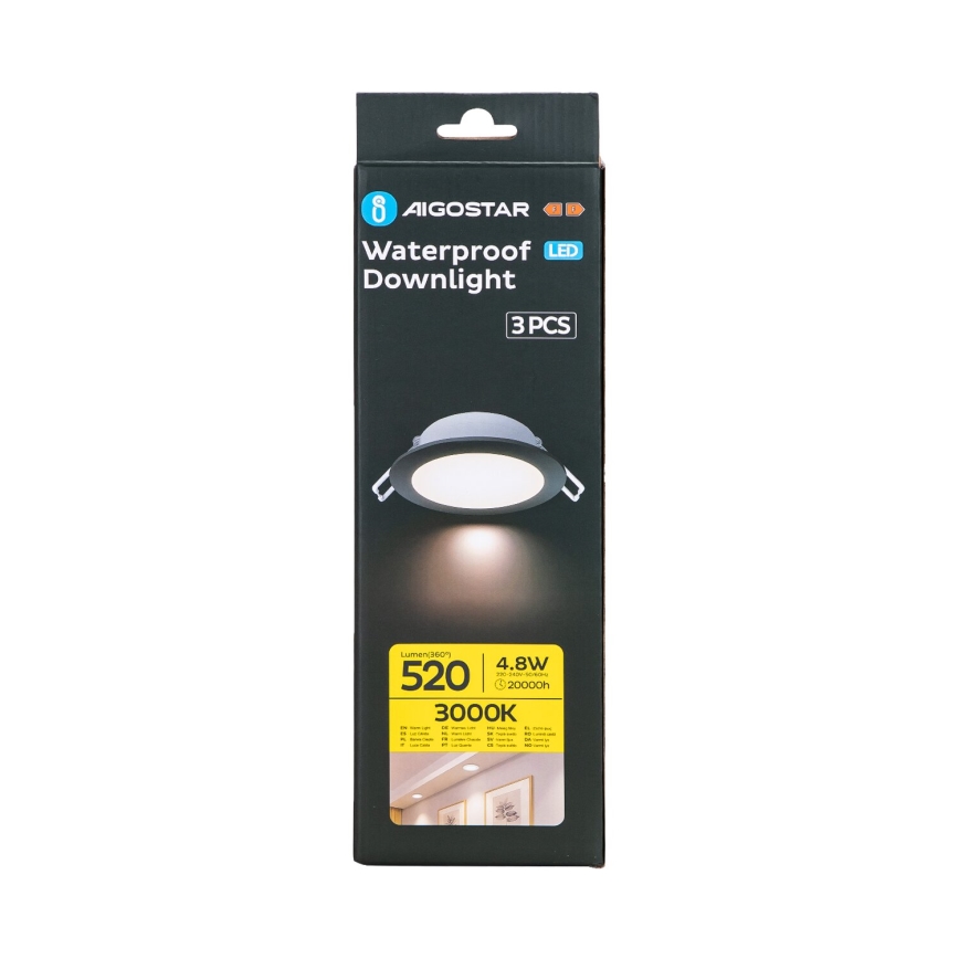 Aigostar - Set 3x LED Spoljašnje ugradbeno svetlo LED/4,8W/230V 3000K IP65 crno