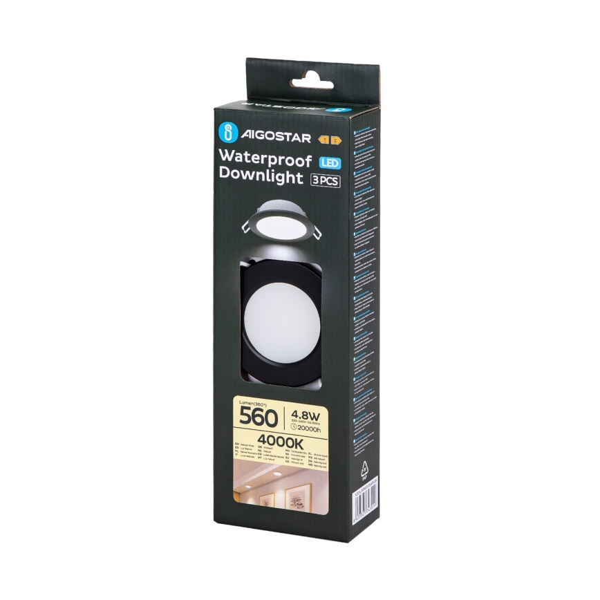 Aigostar - Set 3x LED Spoljašnje ugradbeno svetlo LED/4,8W/230V 4000K IP65 crno