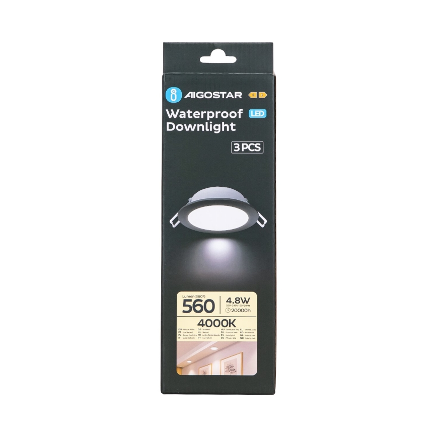 Aigostar - Set 3x LED Spoljašnje ugradbeno svetlo LED/4,8W/230V 4000K IP65 crno