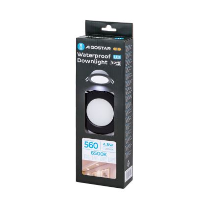 Aigostar - Set 3x LED Spoljašnje ugradbeno svetlo LED/4,8W/230V 6500K IP65 crno