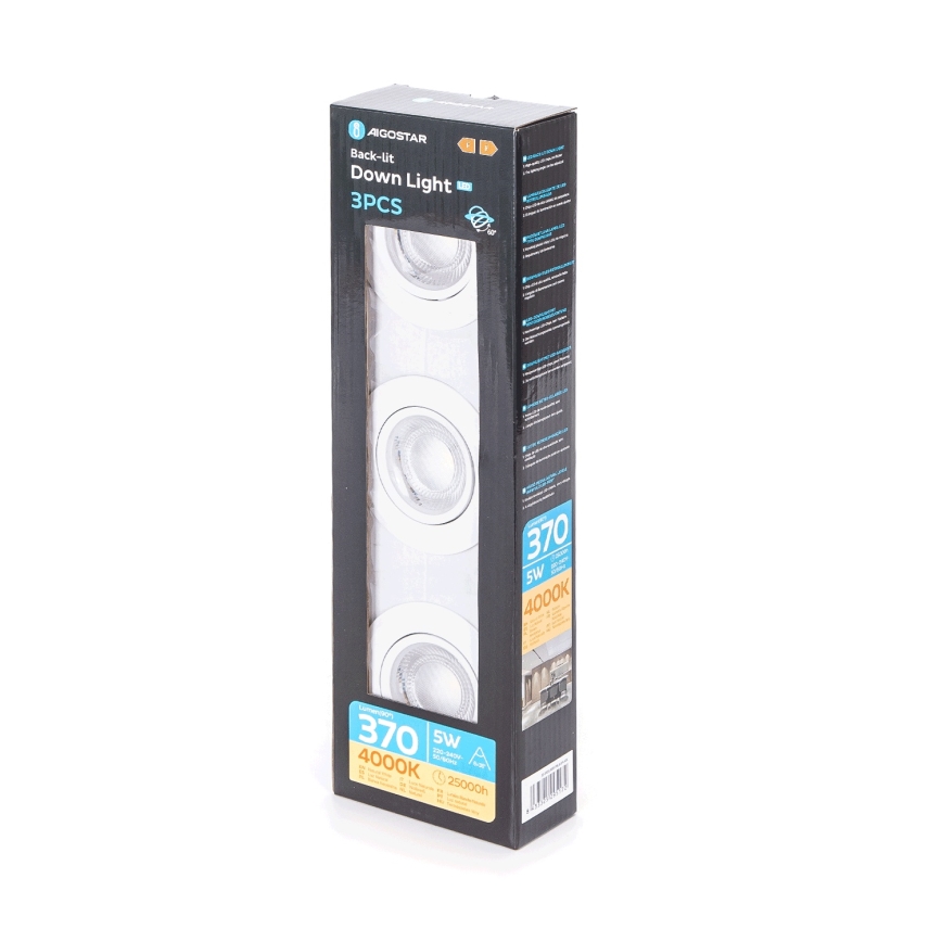Aigostar - SET od 3 LED ugradnih svetiljki LED/5W/230V 4000K Ø 8,5 cm bela