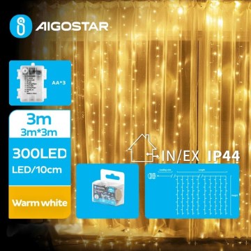Aigostar - Spoljašnja LED božićna girlanda 300xLED/8 funkcija 3xAA 6x2m IP44 topla bela