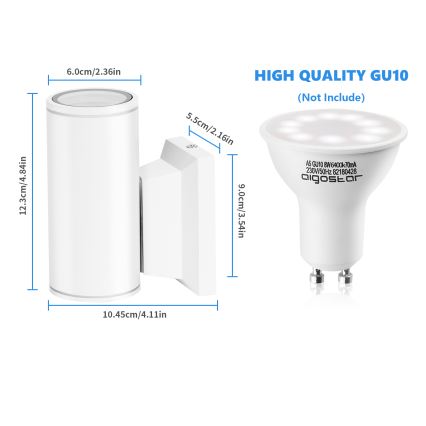 Aigostar - spoljašnja zidna lampa 1xGU10/230V bela IP65 okrugli
