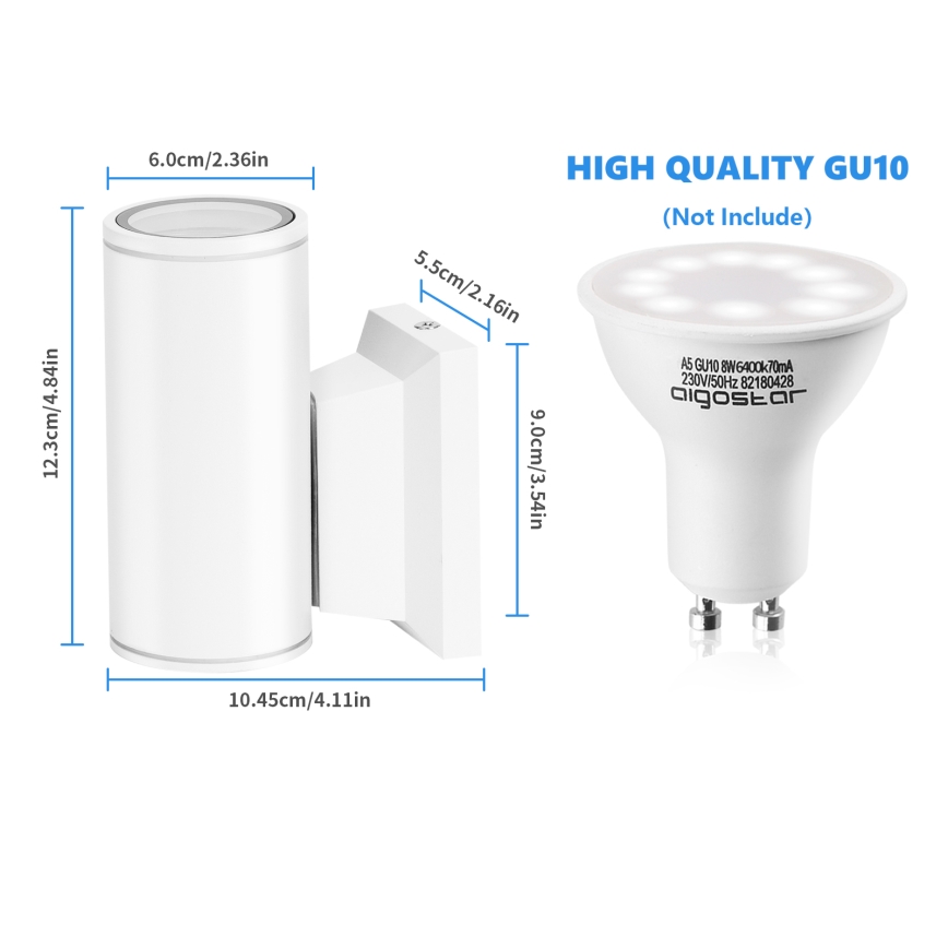 Aigostar - spoljašnja zidna lampa 1xGU10/230V bela IP65 okrugli
